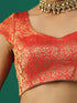 Red & Gold Brocade Blouse with Cap Sleeves